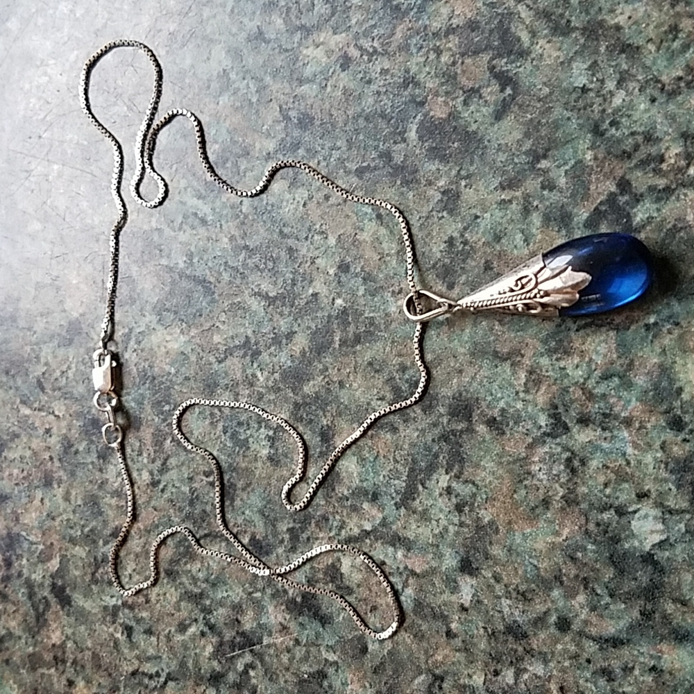 Womans Necklace 925 Blue Pendant